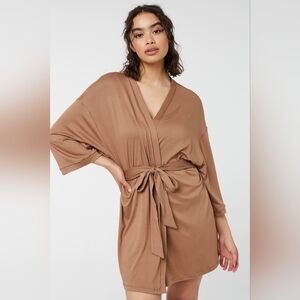 5 For $25✨️ Brown Tie Up Wrap Cardigan Open Front Lounge Robe Top Womens Medium